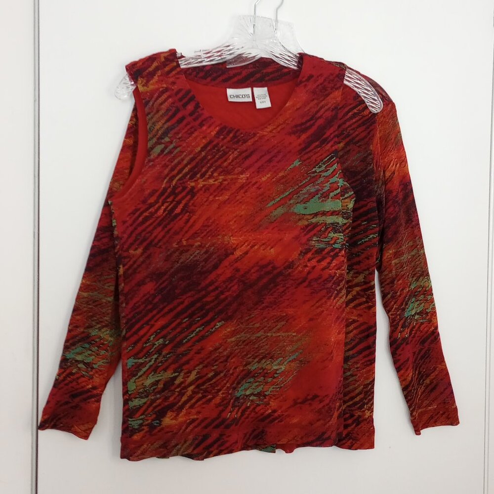 Chico's Red Multicolor Lightweight Twin Set